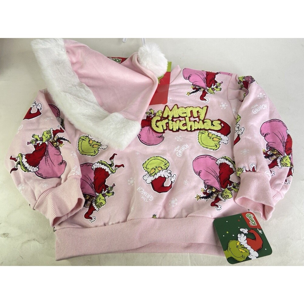 Dr. Seuss The Grinch Holiday Christmas Sweatshirt Sweater with Hat Girls Size 4